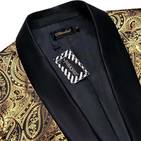 DiBanGu Mens Blazer Black and Gold Paisley - Picture 5 of 5
